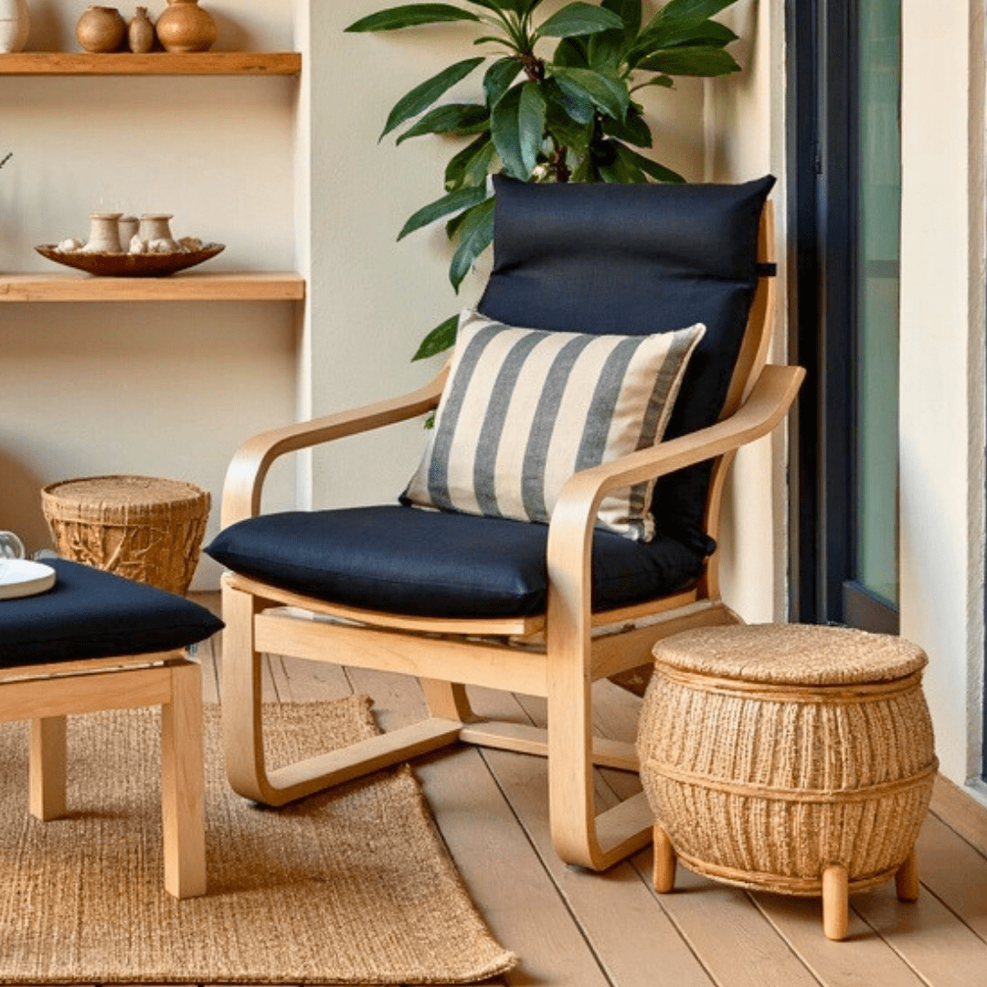 Rockin Cushions IKEA Adult Poang Black European Linen Chair and Footstool Slip Covers, Compatible with IKEA Poang